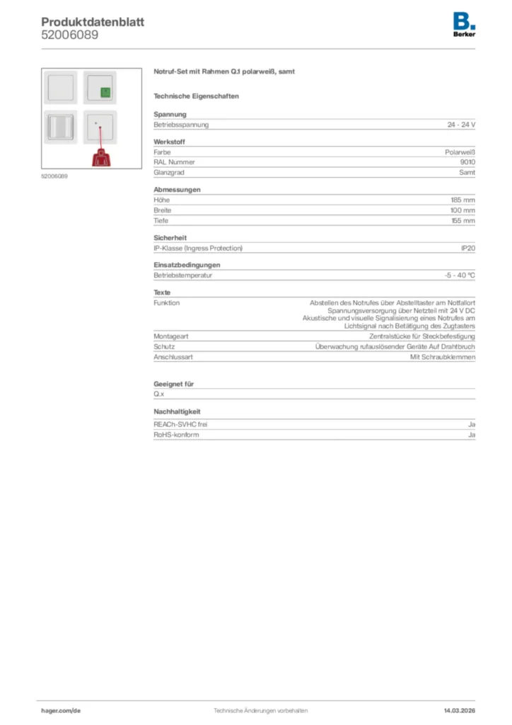 Bild Berker Produktdatenblatt 52006089 | Hager Deutschland
