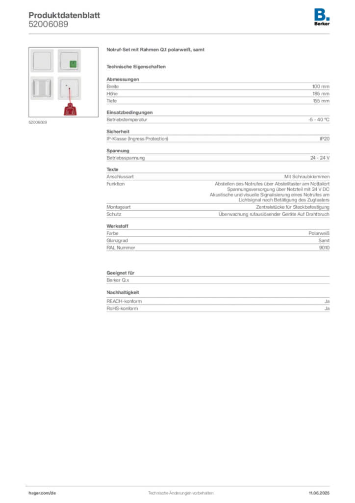 Berker Produktdatenblatt 52006089