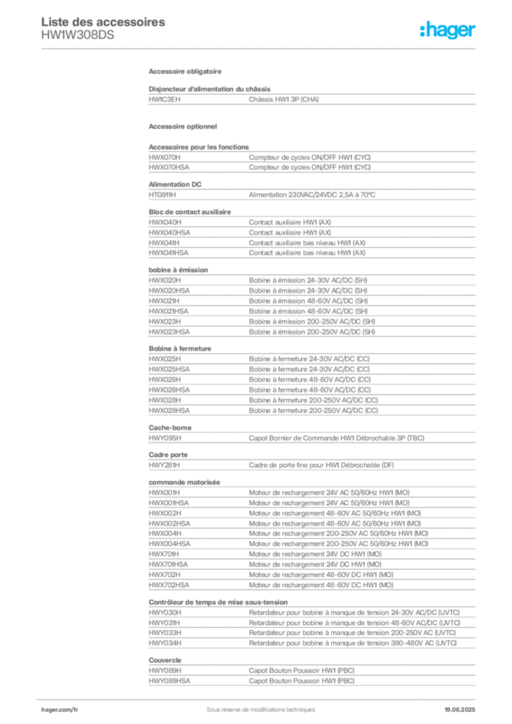 Image Hager Fiche technique du produit HW1W308DS | Hager France
