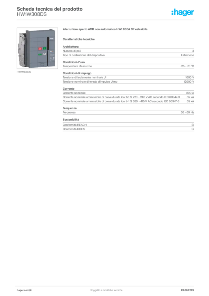 Immagine Hager Scheda tecnica del prodotto HW1W308DS | Hager Italia
