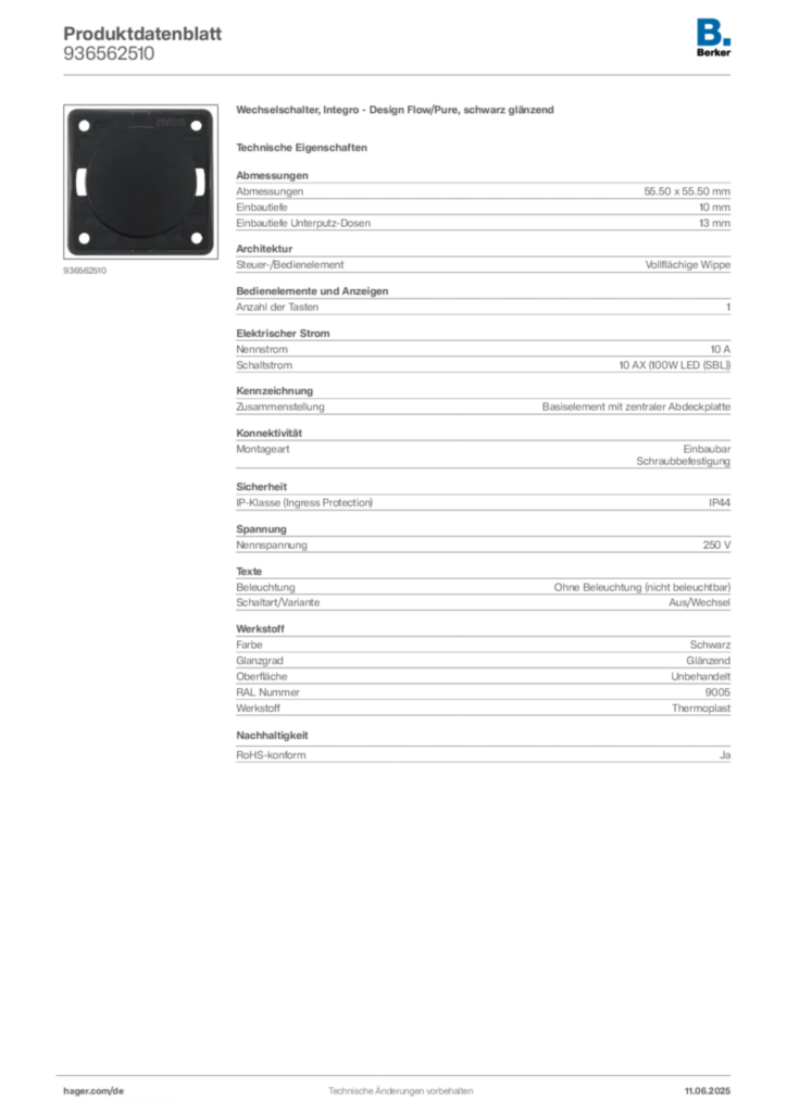 Bild Berker Produktdatenblatt 936562510 | Hager Deutschland