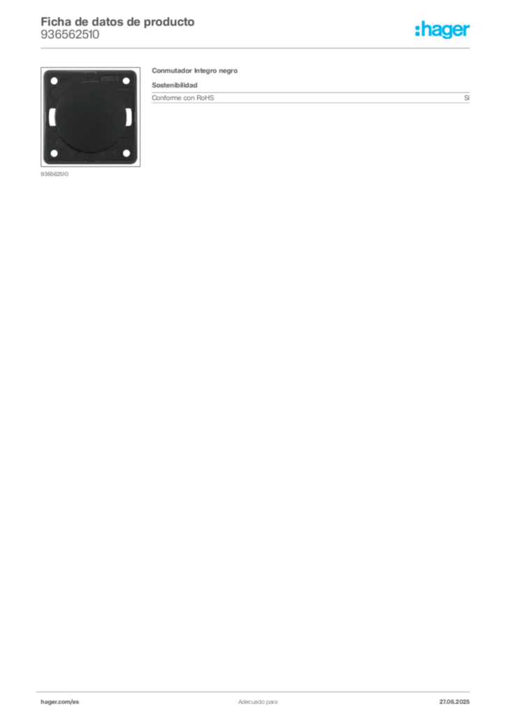 Imagen Hager Ficha de datos de producto 936562510 | Hager España