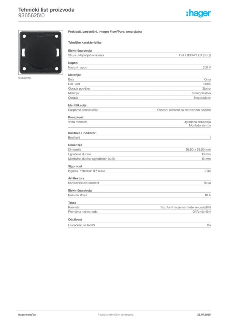 Slika Hager Product data sheet 936562510  | Hager
