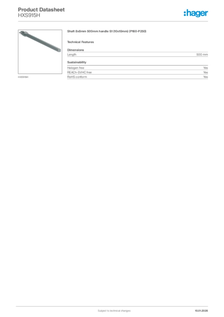 Image Hager Product data sheet HXS915H  | Hager Africa