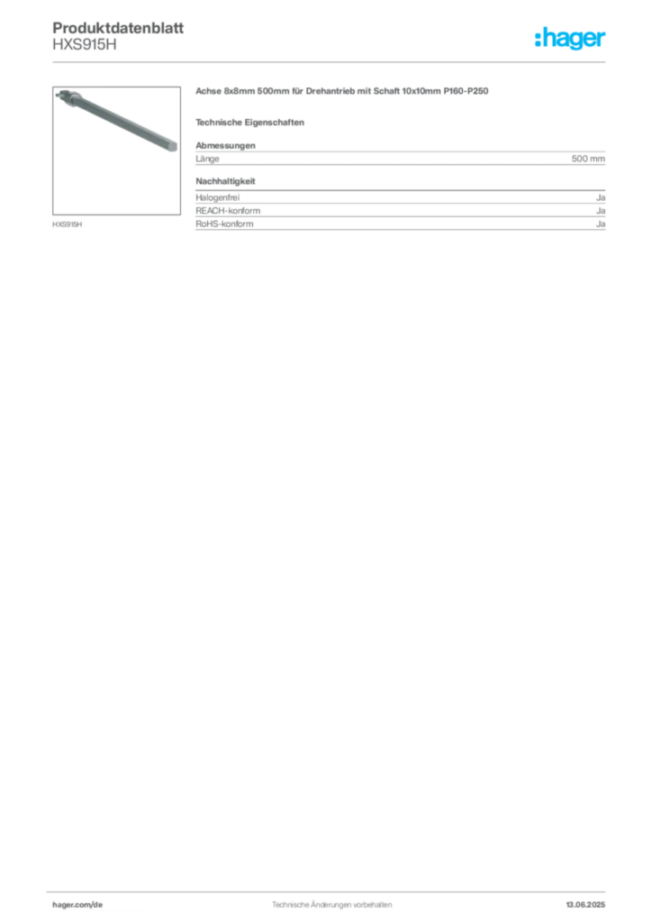 Hager Produktdatenblatt HXS915H