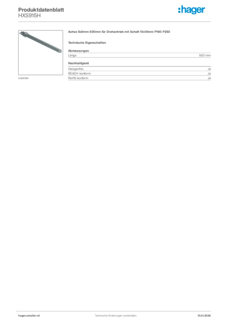 Bild Hager Produktdatenblatt HXS915H | Hager Schweiz