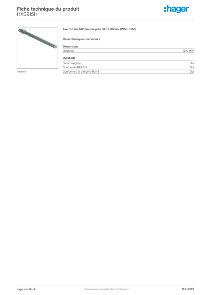 Image Hager Fiche technique du produit HXS915H | Hager Suisse