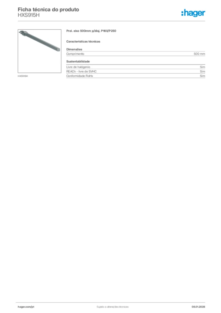 Imagem Hager Ficha técnica do produto HXS915H | Hager Portugal