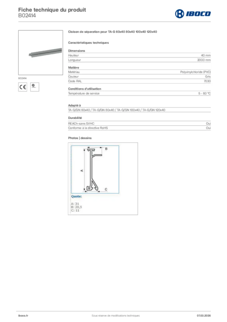 Image Iboco Fiche technique du produit B02414 | Hager France