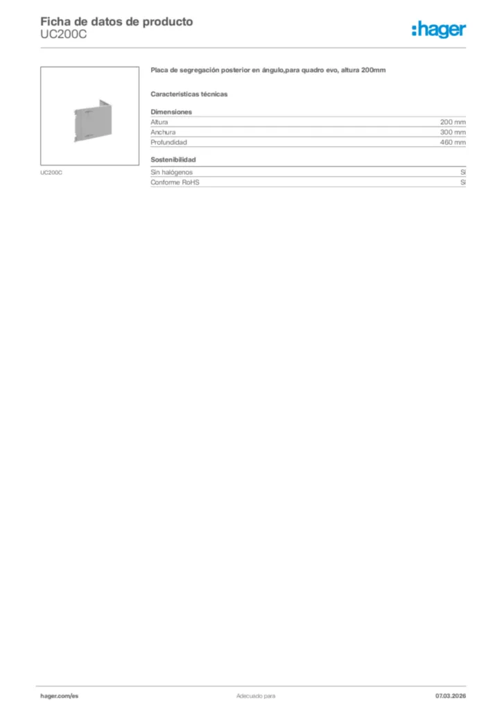 Imagen Hager Ficha de datos de producto UC200C | Hager España
