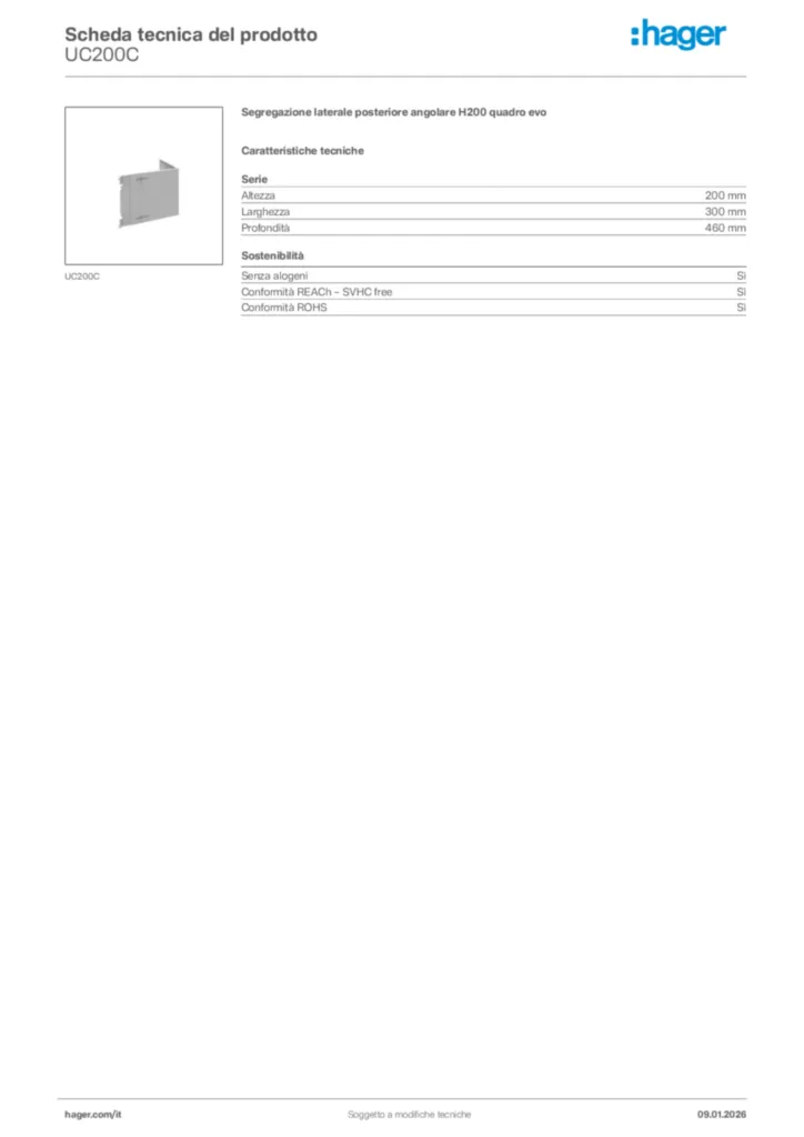 Immagine Hager Scheda tecnica del prodotto UC200C | Hager Italia