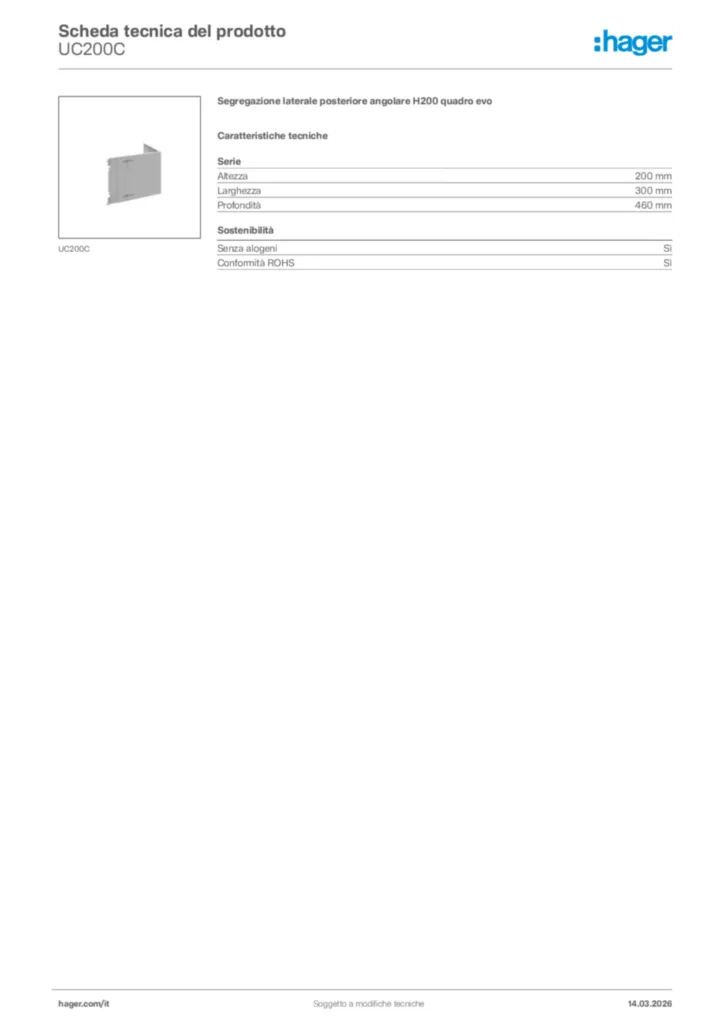Immagine Hager Scheda tecnica del prodotto UC200C | Hager Italia