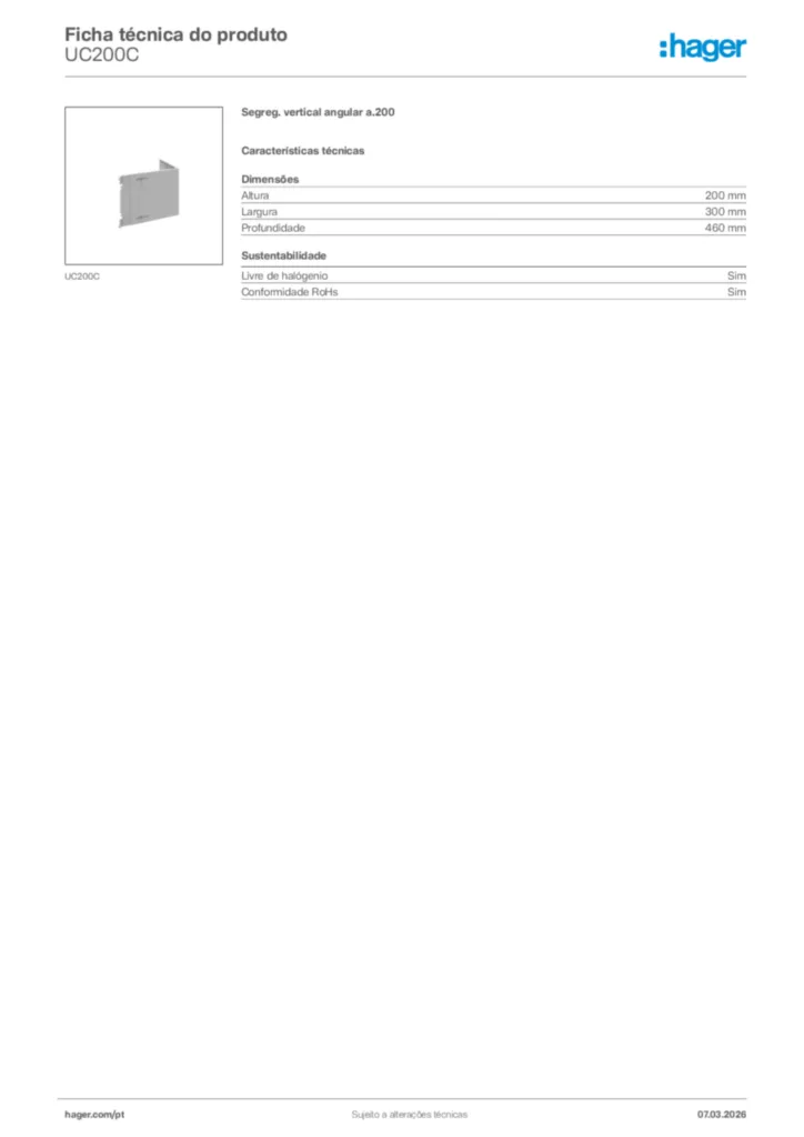 Imagem Hager Ficha técnica do produto UC200C | Hager Portugal