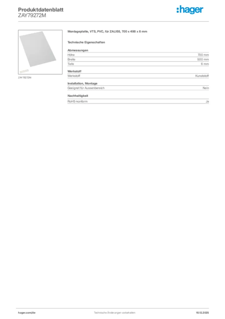 Bild Hager Produktdatenblatt ZAY79272M | Hager Deutschland