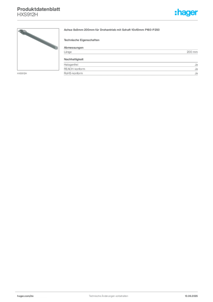Hager Produktdatenblatt HXS912H