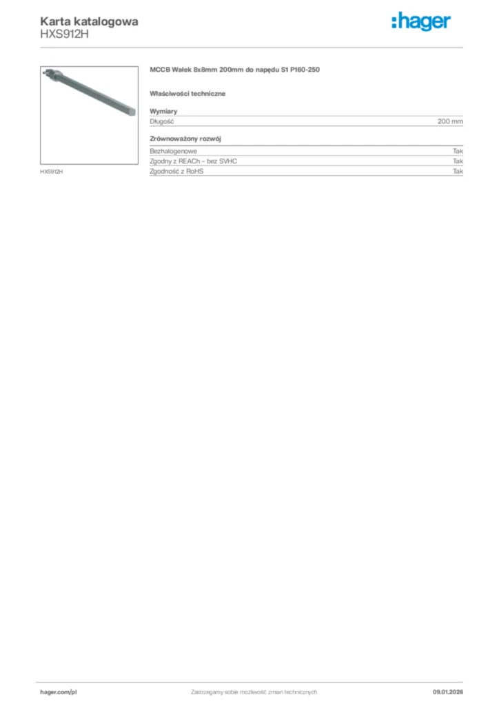Zdjęcie Hager Karta katalogowa HXS912H | Hager Polska
