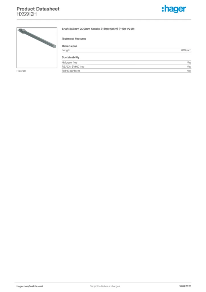Image Hager Product data sheet HXS912H  | Hager