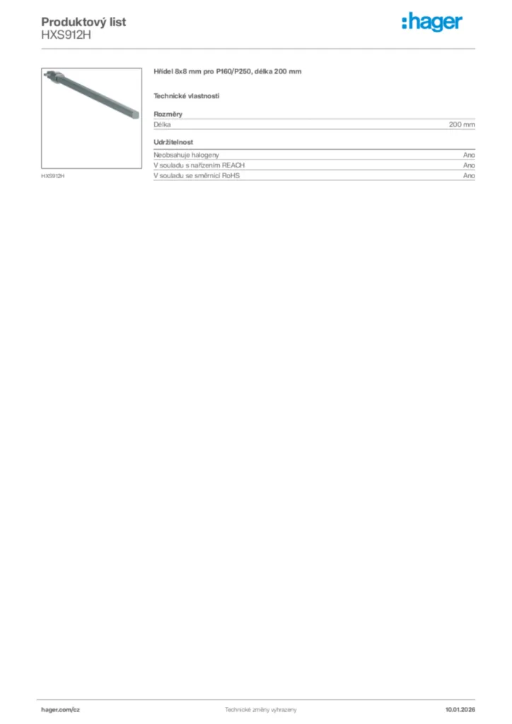 Obrázek Hager Product data sheet HXS912H | Hager