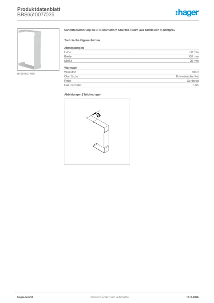 Bild Hager Produktdatenblatt BRS6510077035 | Hager Deutschland