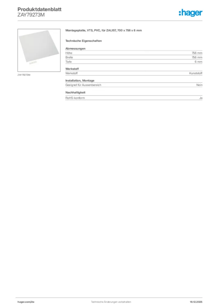 Bild Hager Produktdatenblatt ZAY79273M | Hager Deutschland