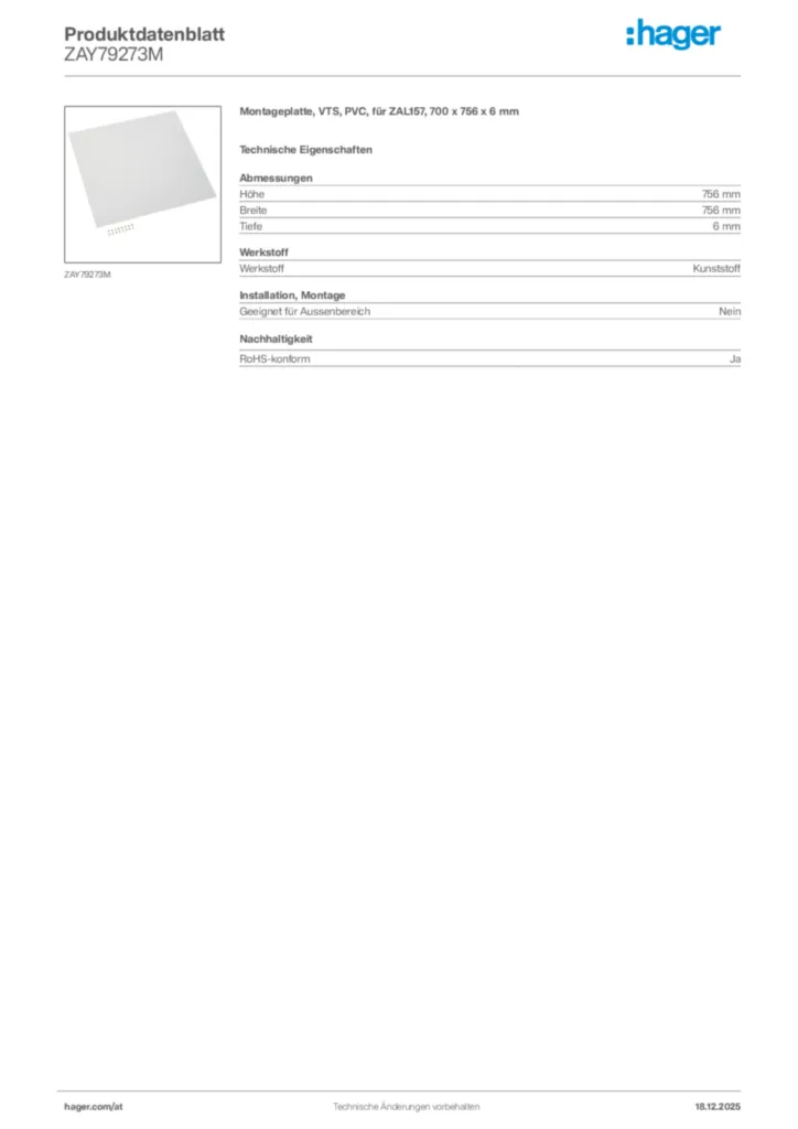 Bild Hager Produktdatenblatt ZAY79273M | Hager Deutschland