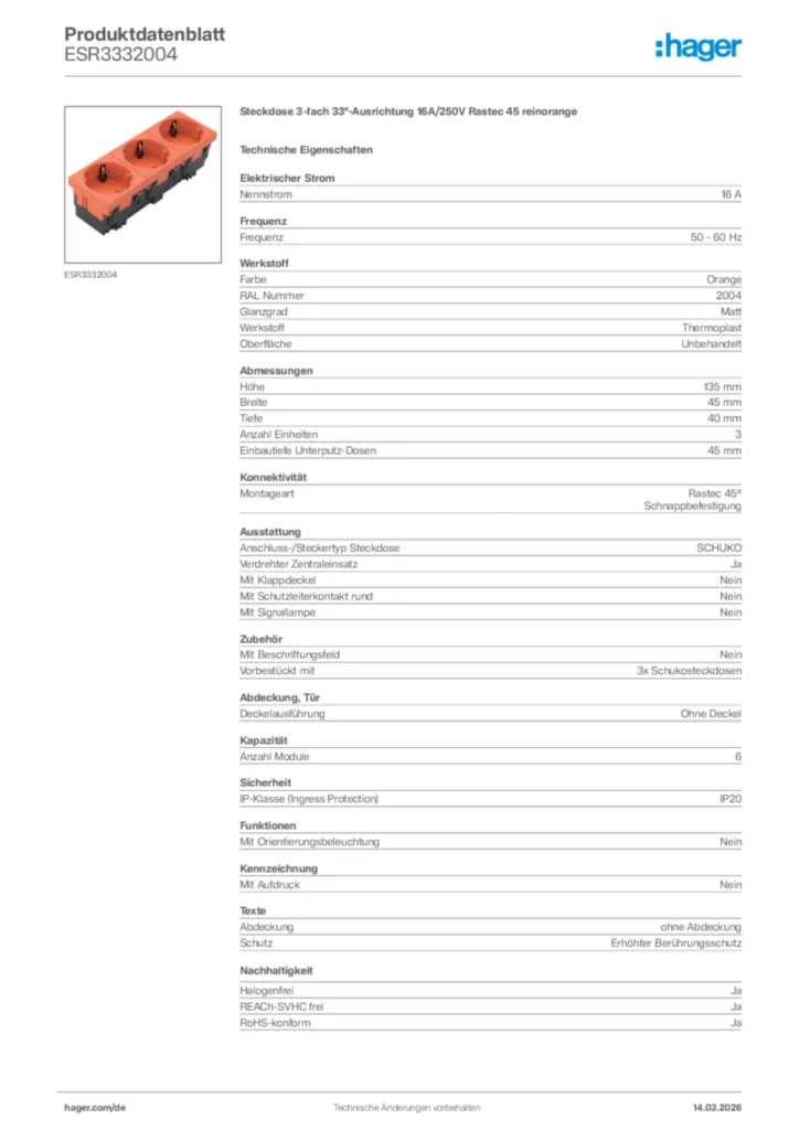 Bild Hager Produktdatenblatt ESR3332004 | Hager Deutschland