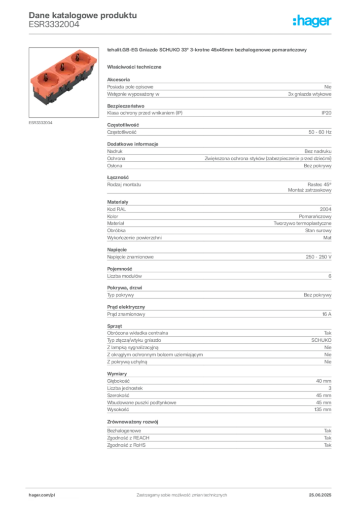 Zdjęcie Hager Karta katalogowa ESR3332004 | Hager Polska