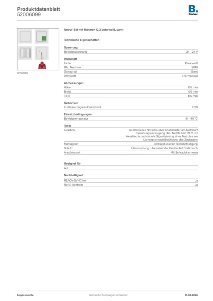 Bild Berker Produktdatenblatt 52006099 | Hager Deutschland