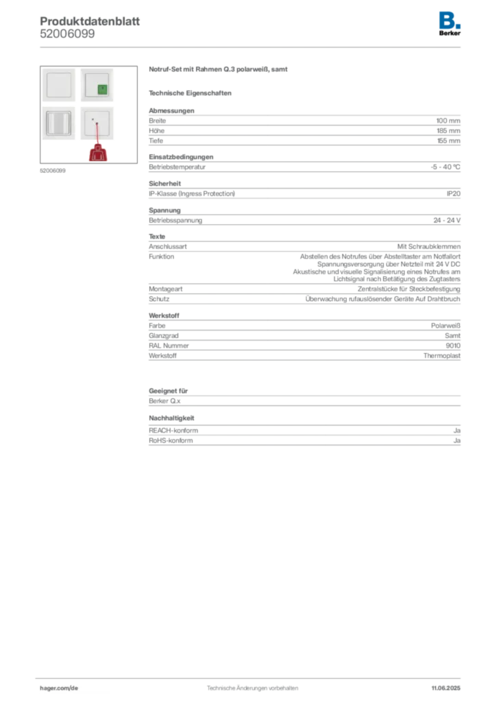 Bild Berker Produktdatenblatt 52006099 | Hager Deutschland