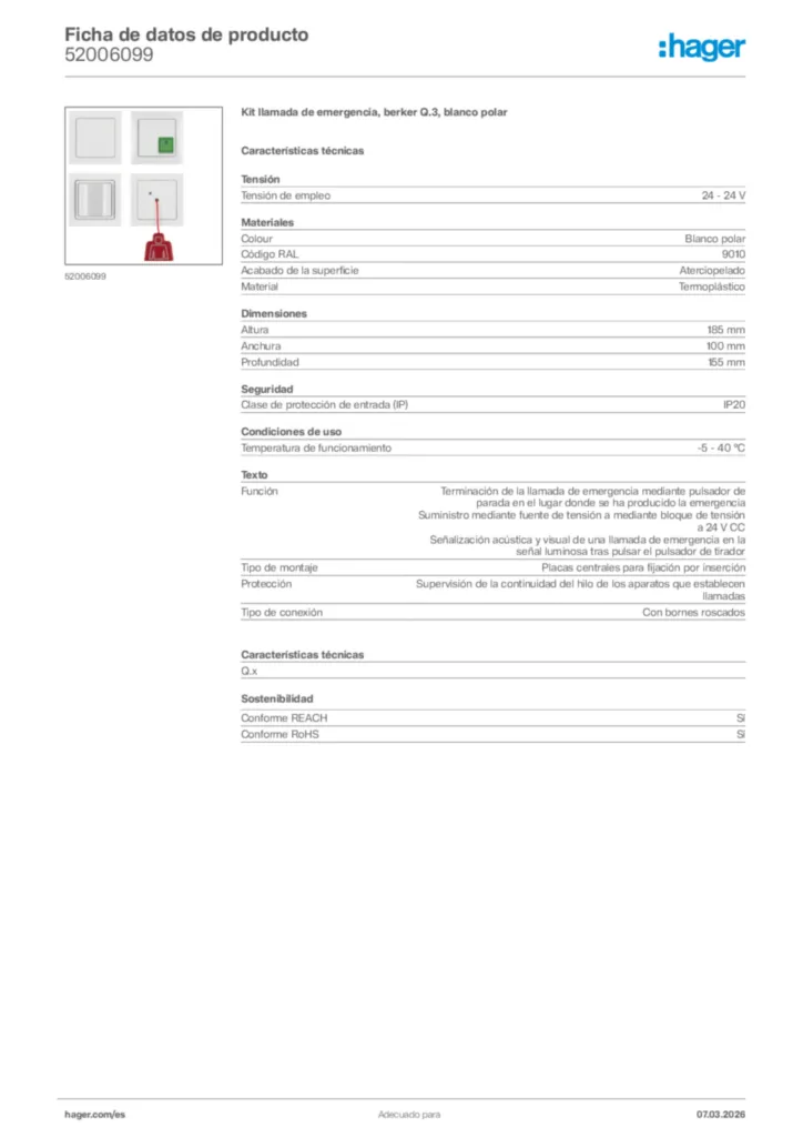 Imagen Hager Ficha de datos de producto 52006099 | Hager España