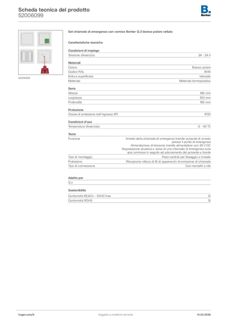 Immagine Berker Scheda tecnica del prodotto 52006099 | Hager Italia