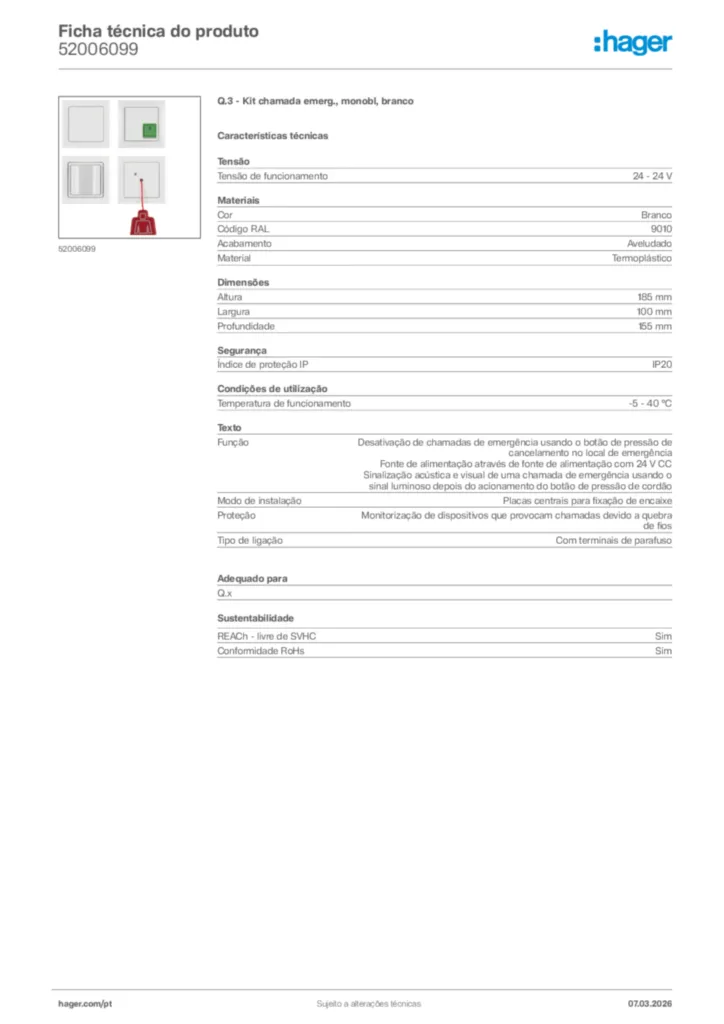 Imagem Hager Ficha técnica do produto 52006099 | Hager Portugal