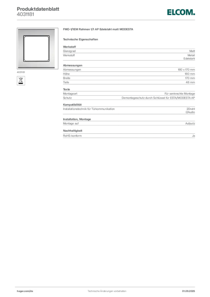 Elcom Produktdatenblatt 4031181