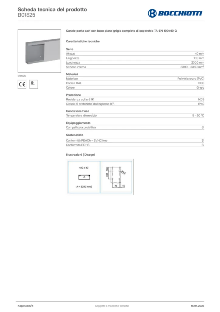 Immagine Bocchiotti Scheda tecnica del prodotto B01825 | Hager Italia