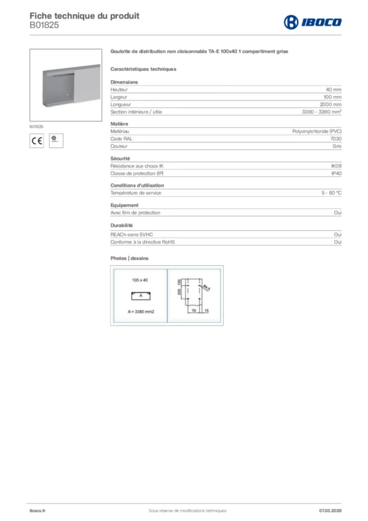 Image Iboco Fiche technique du produit B01825 | Hager France