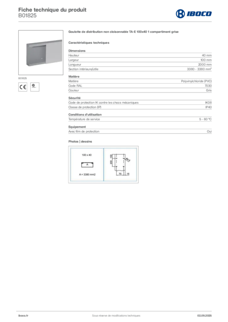 Image Iboco Fiche technique du produit B01825 | Hager France