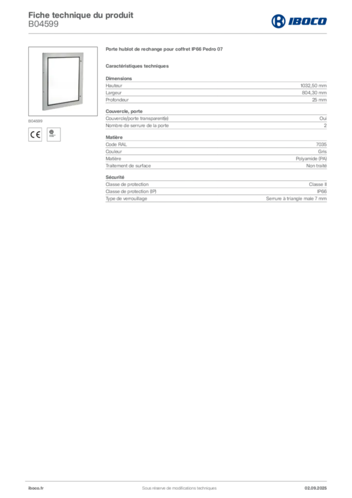 Image Iboco Fiche technique du produit B04599 | Hager France