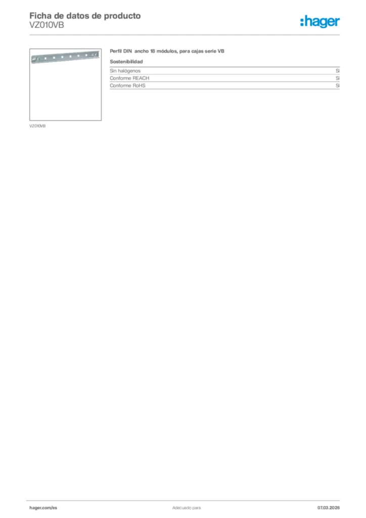 Imagen Hager Ficha de datos de producto VZ010VB | Hager España
