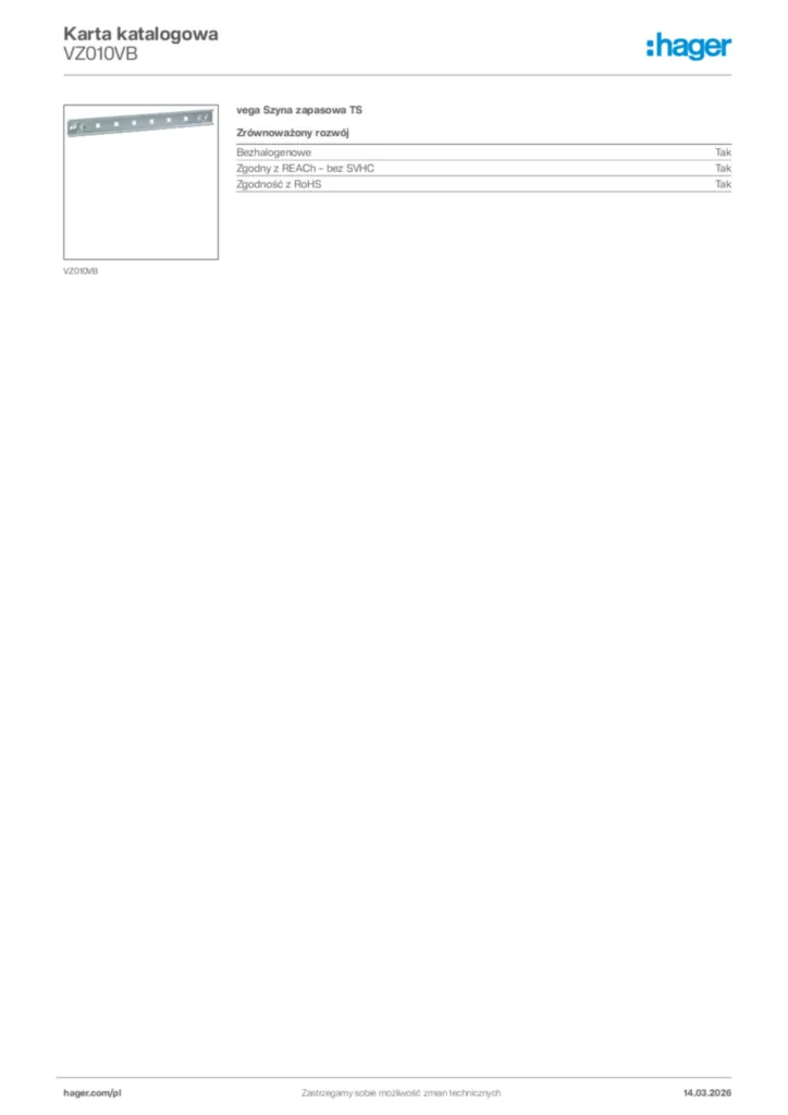 Zdjęcie Hager Karta katalogowa VZ010VB | Hager Polska
