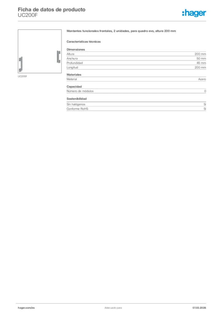 Imagen Hager Ficha de datos de producto UC200F | Hager España