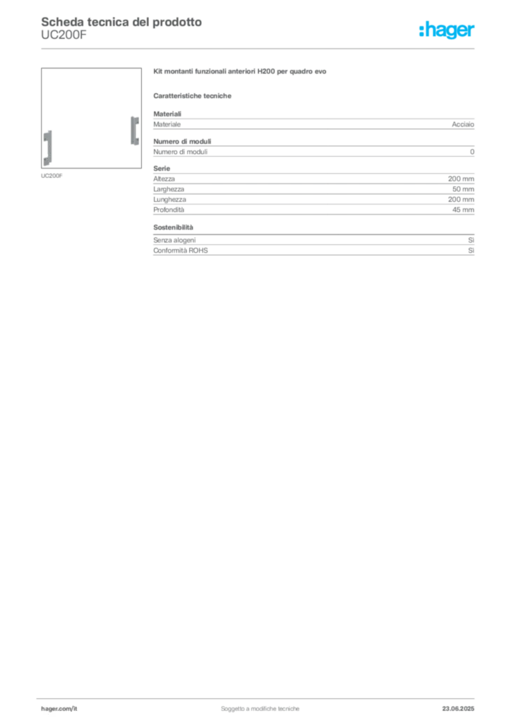 Immagine Hager Scheda tecnica del prodotto UC200F | Hager Italia