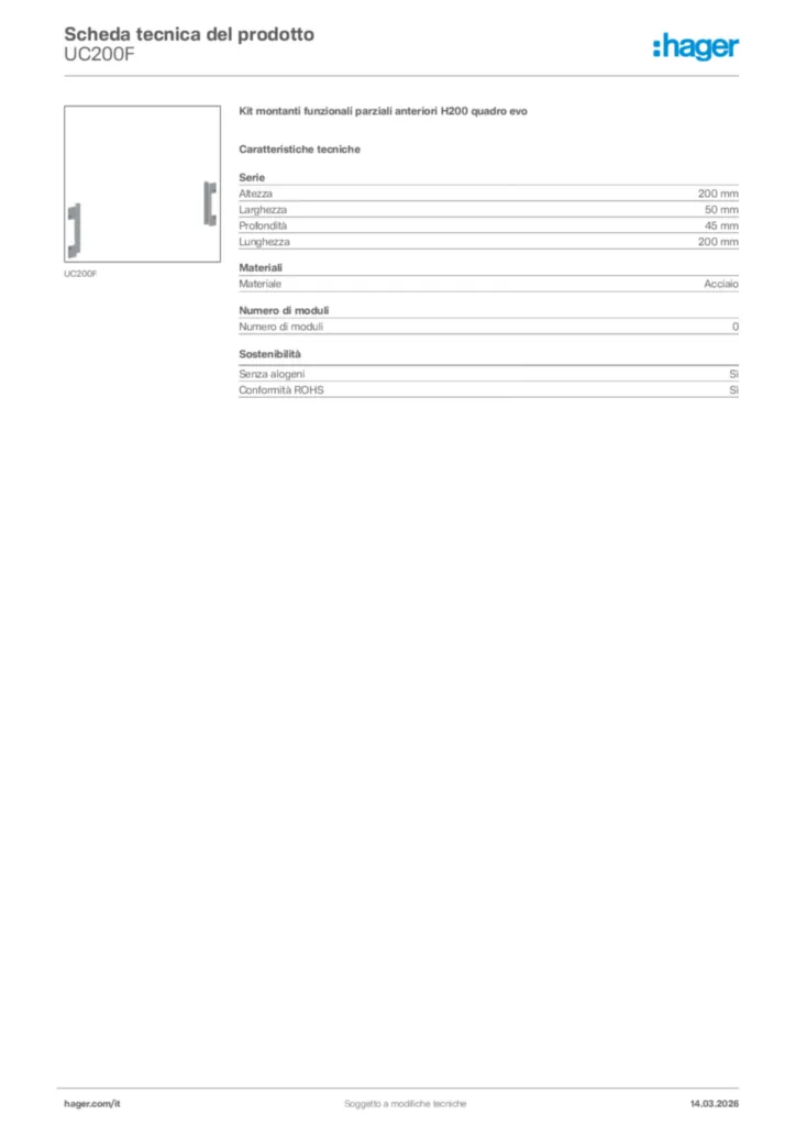 Immagine Hager Scheda tecnica del prodotto UC200F | Hager Italia