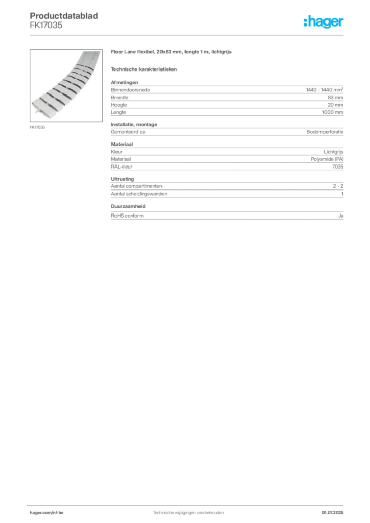 Afbeelding Hager Productdatablad FK17035 | Hager Belgium