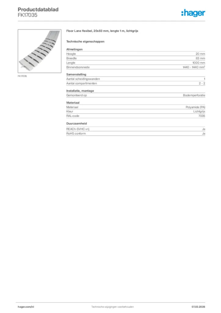 Afbeelding Hager Productdatablad FK17035 | Hager Nederland