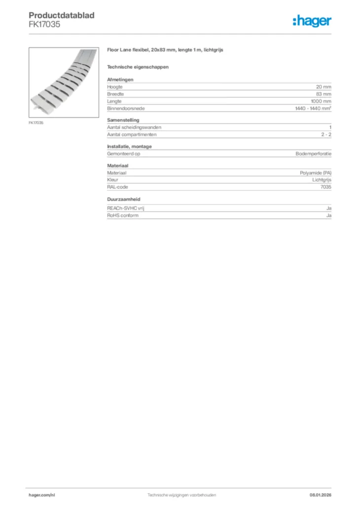 Afbeelding Hager Productdatablad FK17035 | Hager Nederland