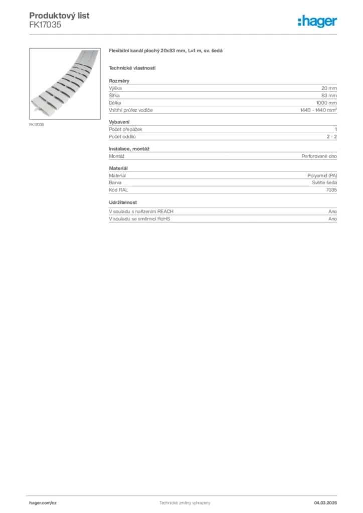 Obrázek Hager Product data sheet FK17035 | Hager