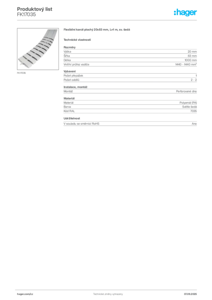 Obrázek Hager Produktový list FK17035 | Hager