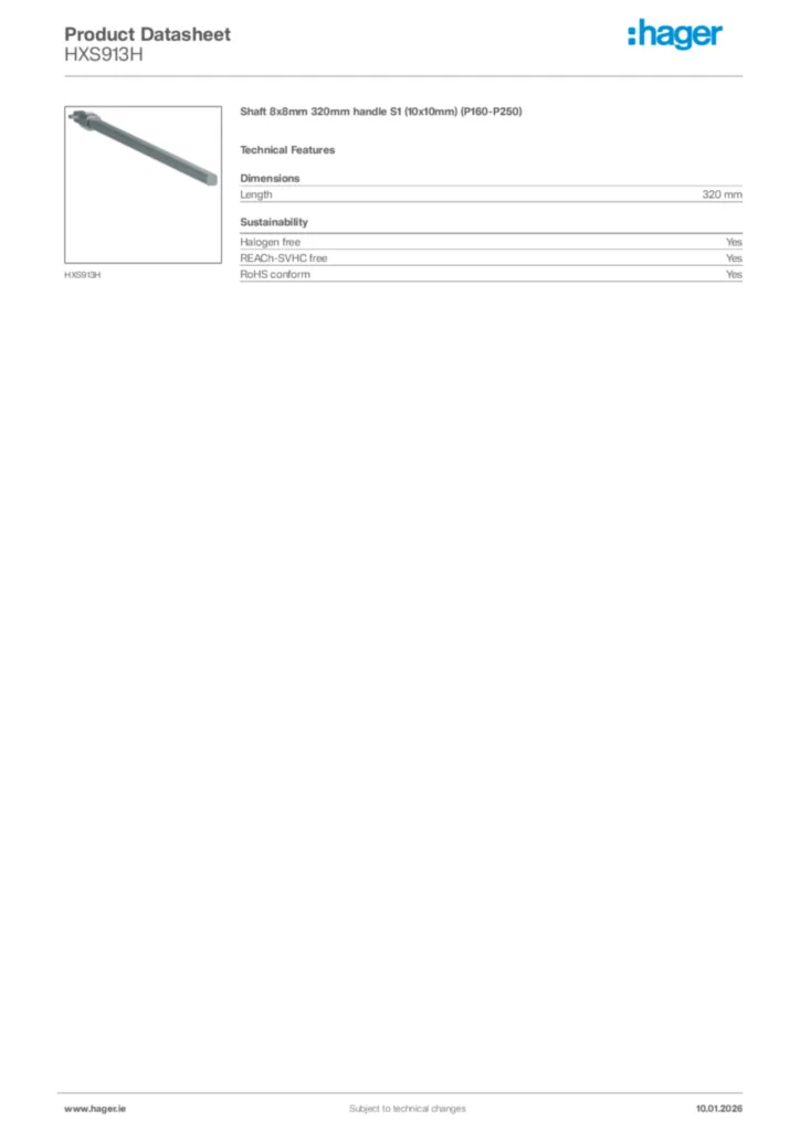 Image Hager Product data sheet HXS913H  | Hager
