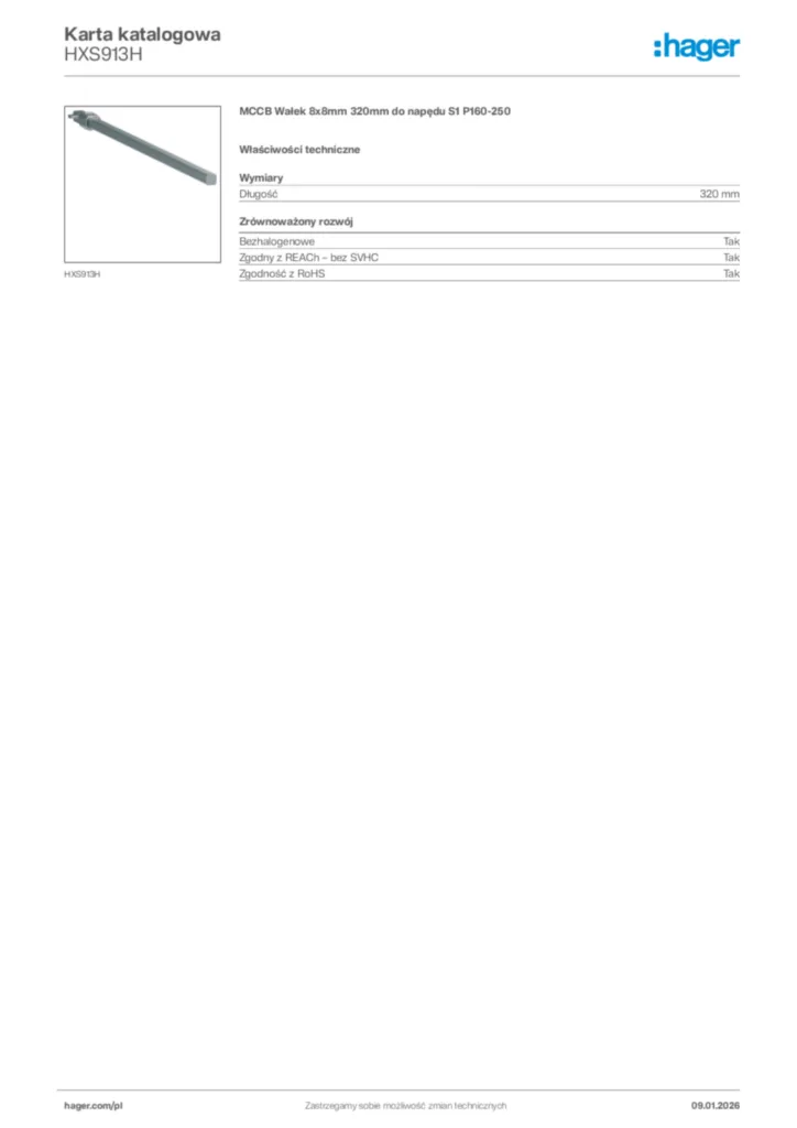 Zdjęcie Hager Karta katalogowa HXS913H | Hager Polska