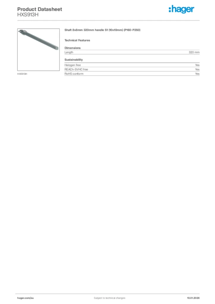 Image Hager Product data sheet HXS913H  | Hager Australia